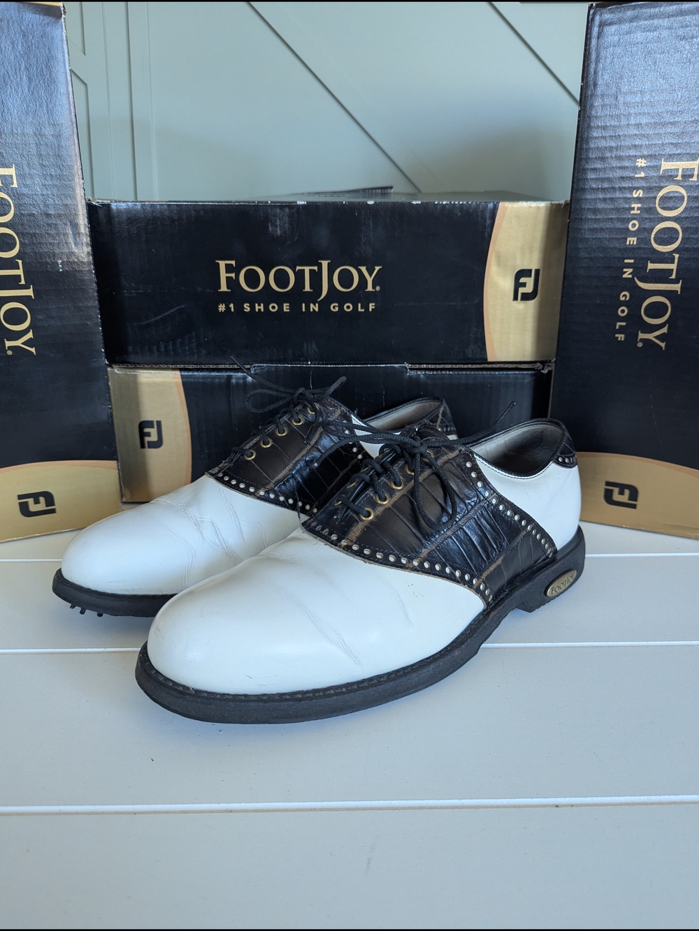 FootJoy Men's Two-Tone White and Black Golf Shoes
